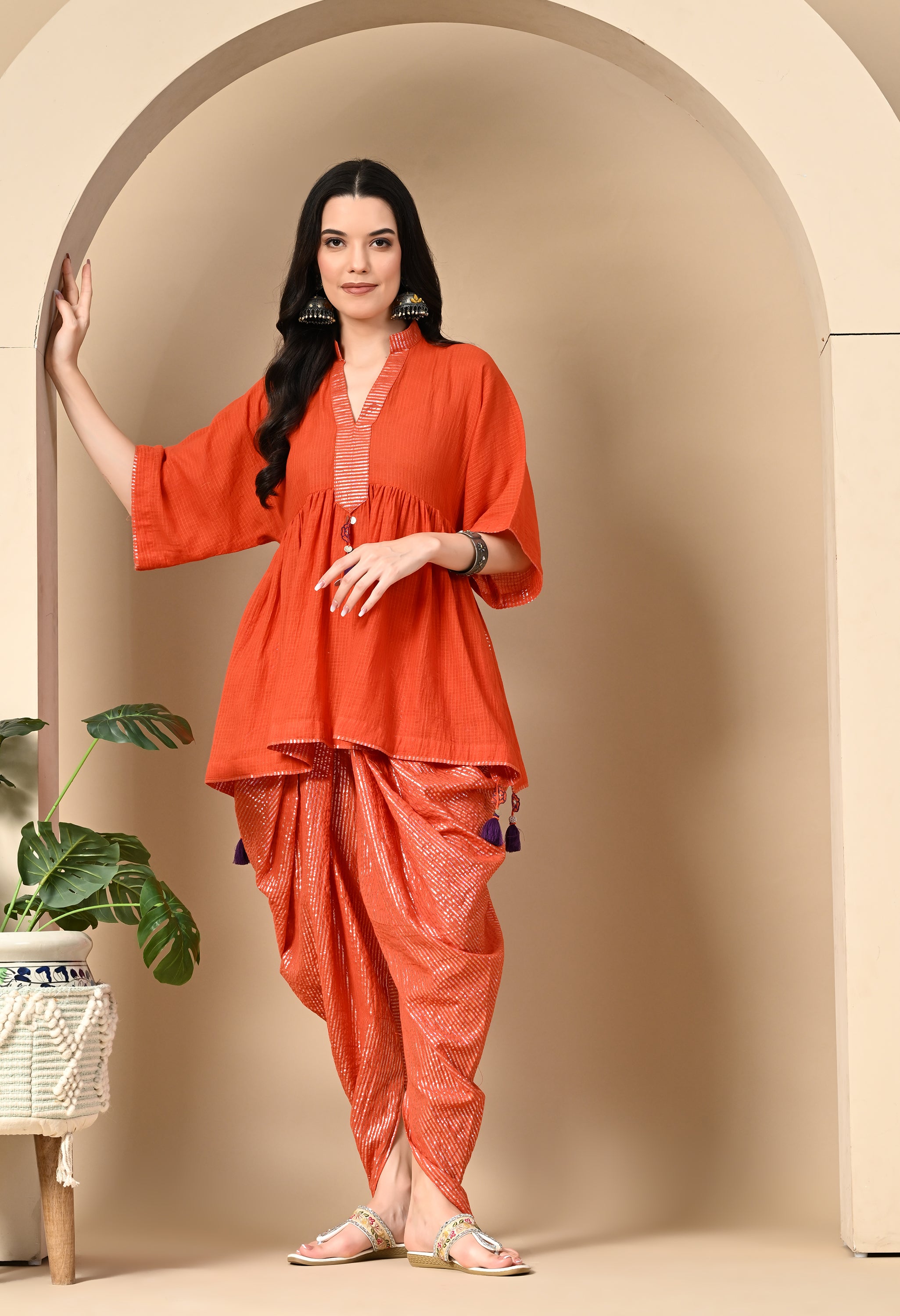 POPPY ORANGE KOTTA DHOTI SET